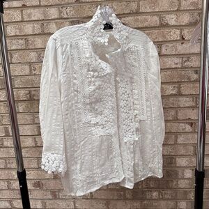 Vici White Floral High Neck Blouse - Women's Large
